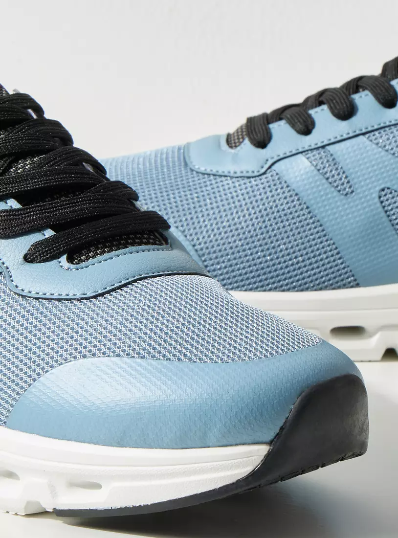 Panelled Sports Shoes with Lace-Up Closure -3