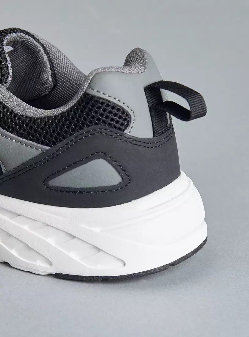 Panelled Sports Shoes with Lace-Up Closure -3