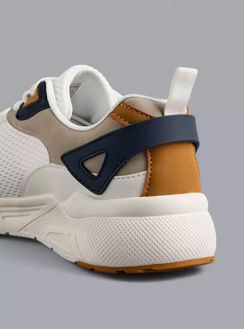 Panelled Sports Shoes with Lace-Up Closure-3