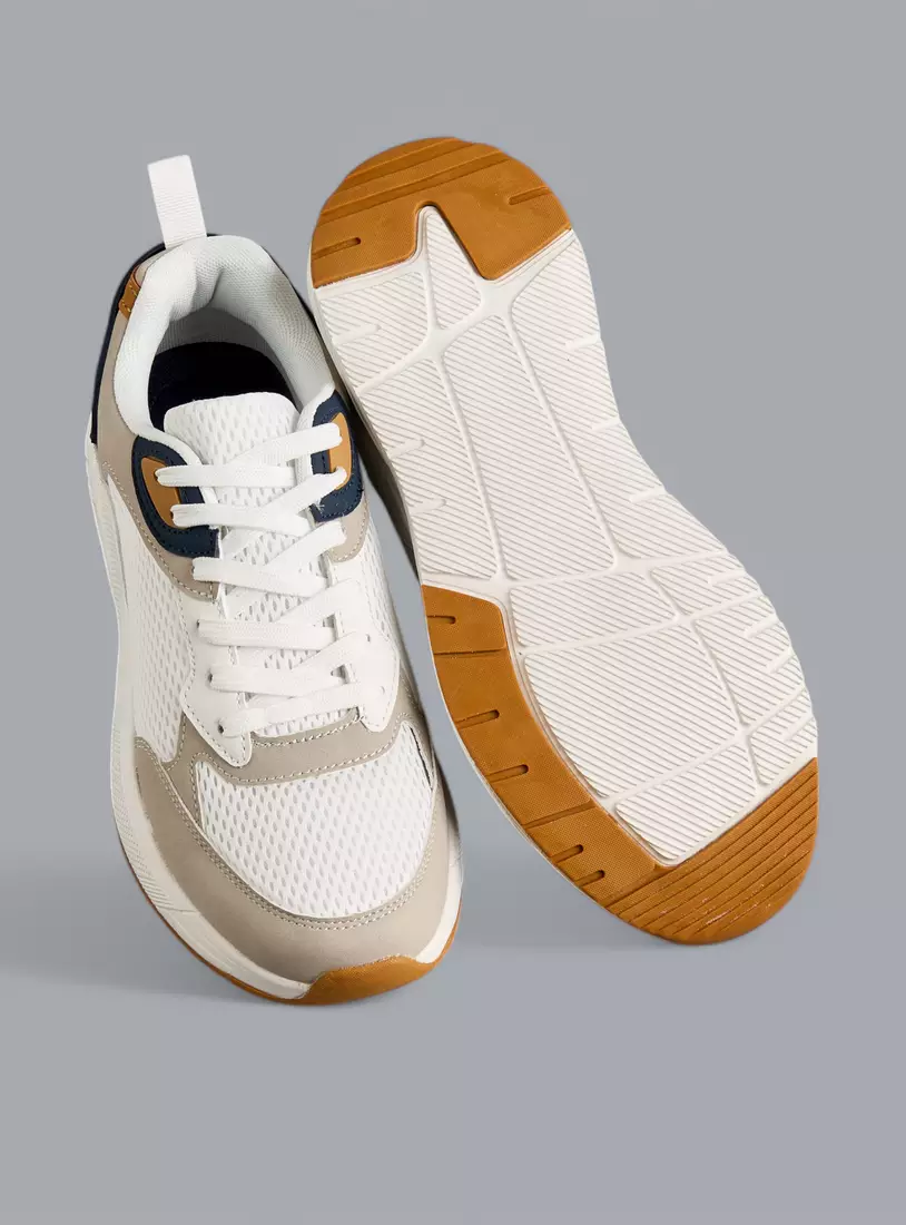 Panelled Sports Shoes with Lace-Up Closure-4