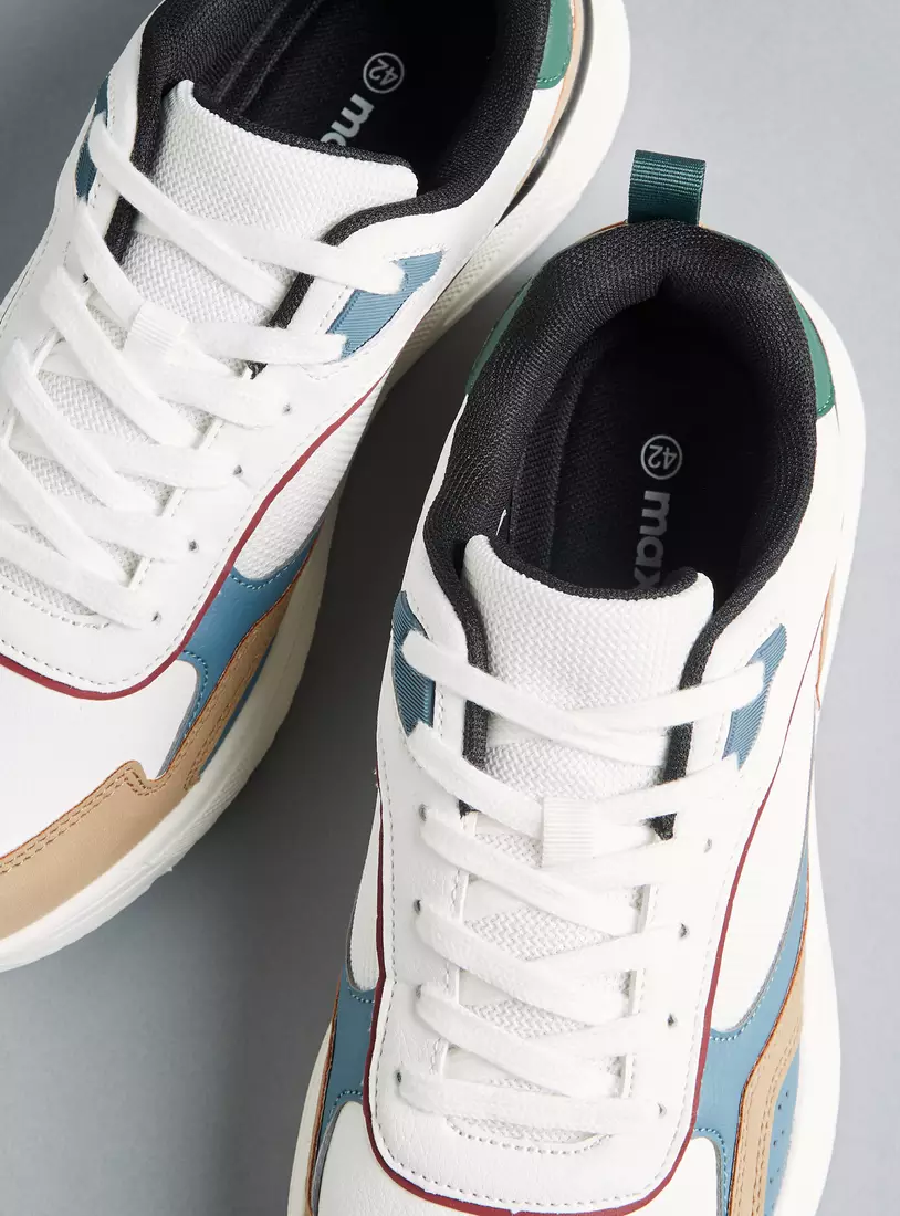 Panelled Sports Shoes with Lace-Up Closure2