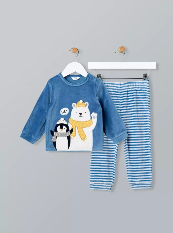Penguin Applique Velour Pyjama Set-1