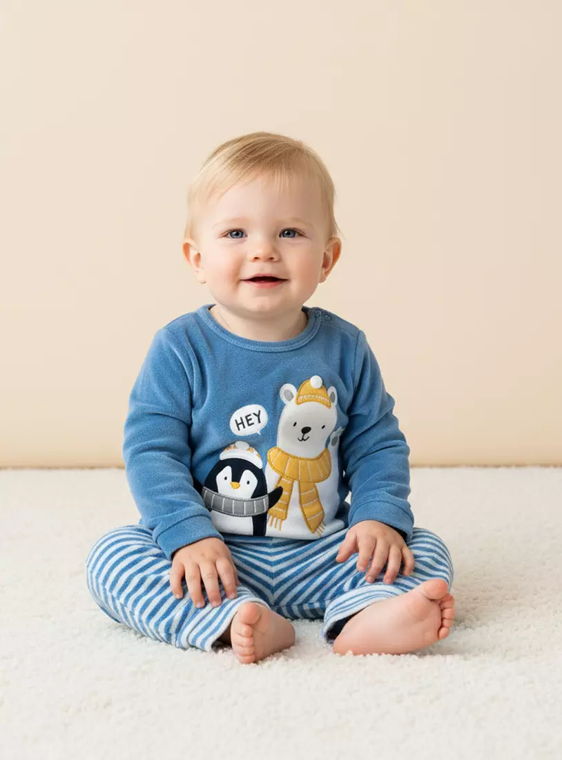 Penguin Applique Velour Pyjama Set-2
