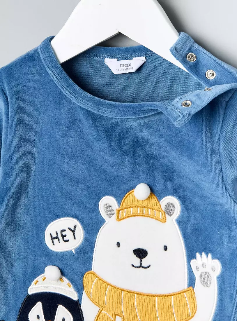 Penguin Applique Velour Pyjama Set-3