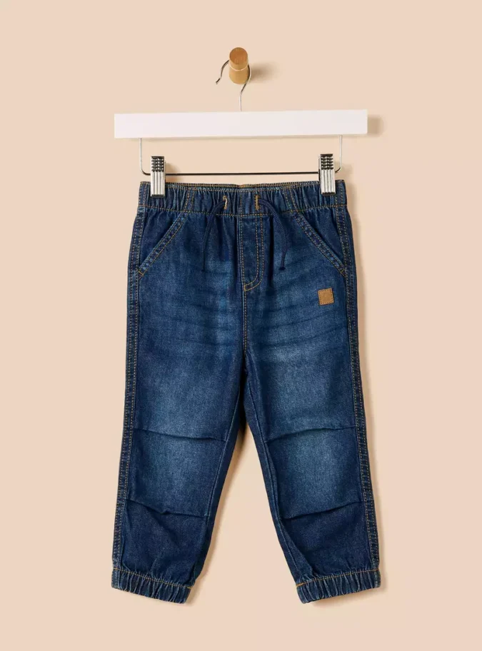 Plain Elasticated Waist Jeans-1