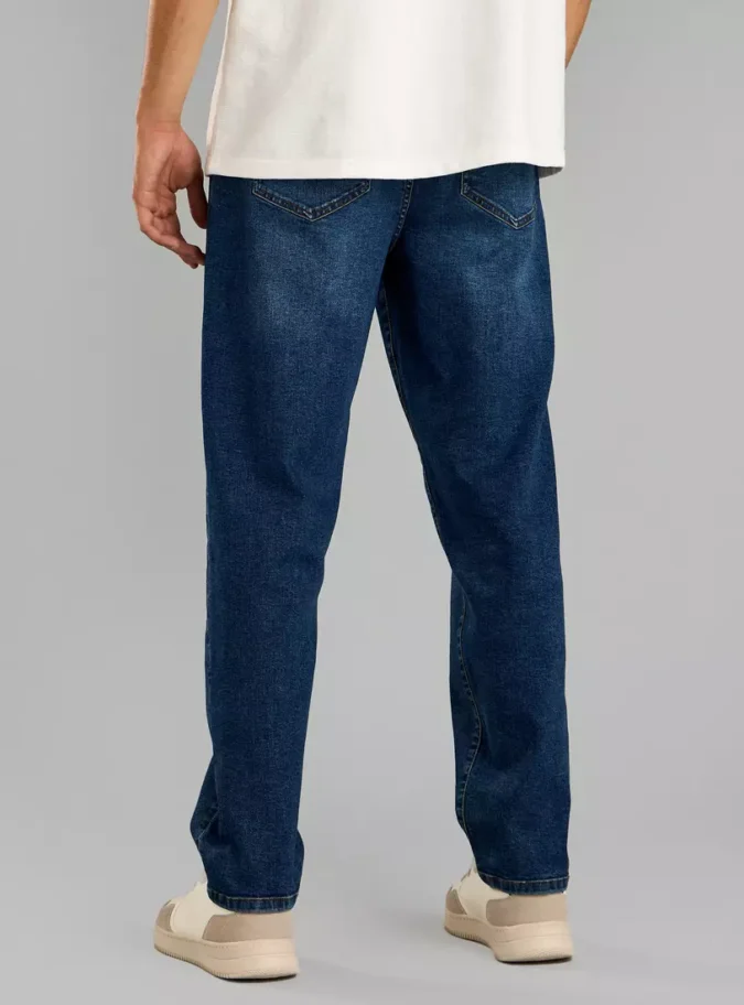 Plain Jeans with Drawstring Closure and Pockets-2