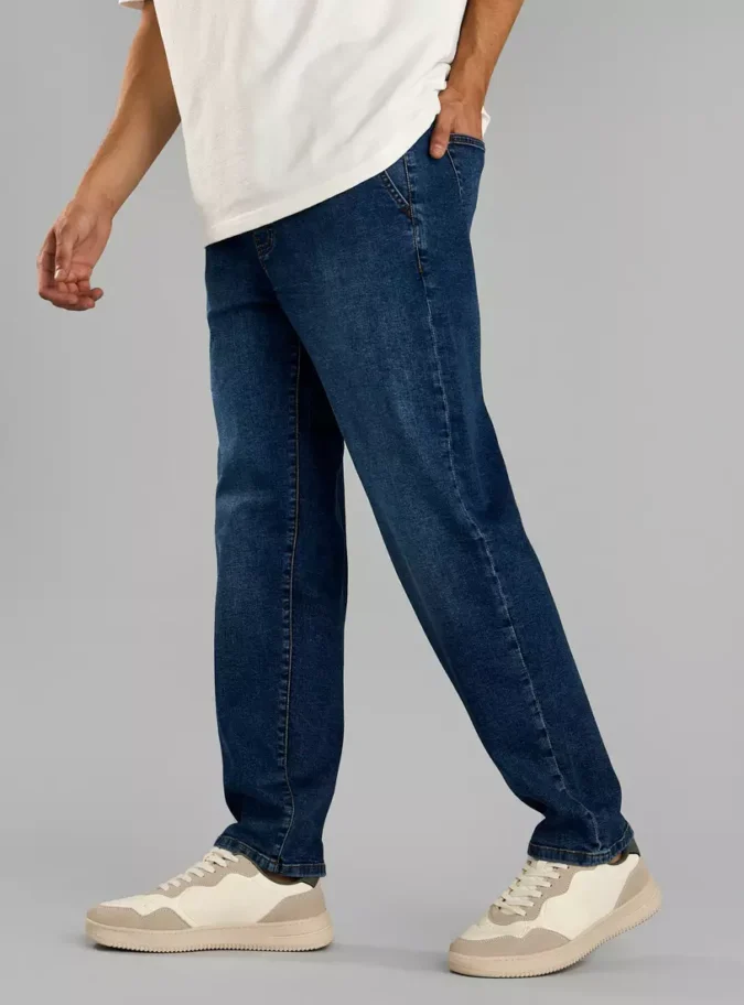 Plain Jeans with Drawstring Closure and Pockets-4