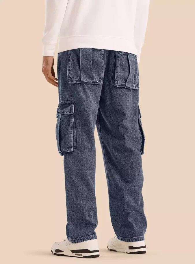 Plain Loose Fit Cargo Jeans-2