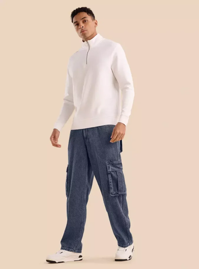 Plain Loose Fit Cargo Jeans-4