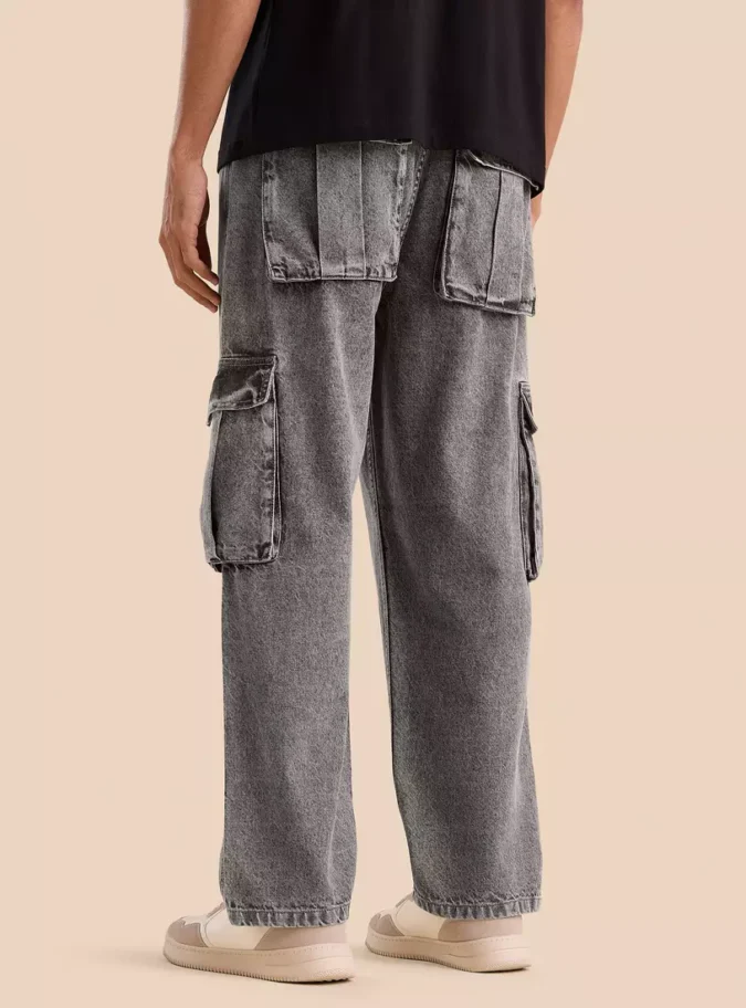 Plain Loose Fit Cargo Jeans=2