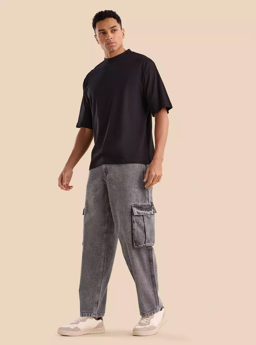 Plain Loose Fit Cargo Jeans=4