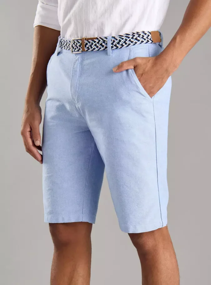 Plain Oxford Shorts with Belt-1