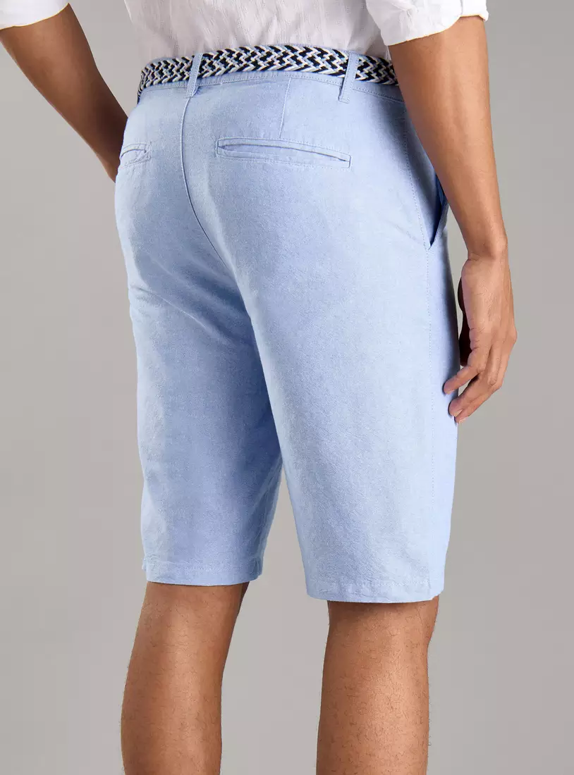Plain Oxford Shorts with Belt-2