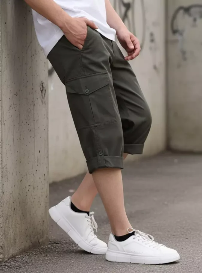 Plain Poplin Cargo Shorts-1
