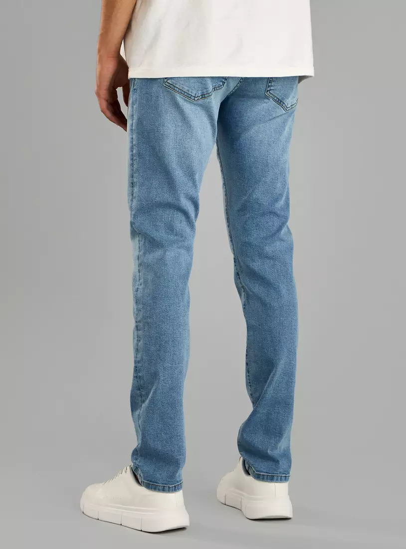 Plain Skinny Fit Jeans with Pockets-2