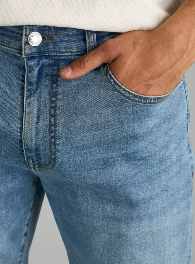 Plain Skinny Fit Jeans with Pockets-3