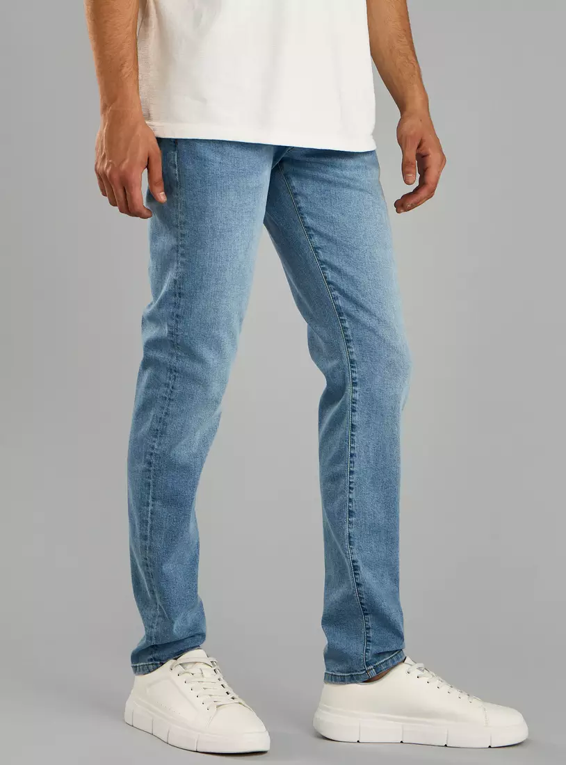 Plain Skinny Fit Jeans with Pockets-4