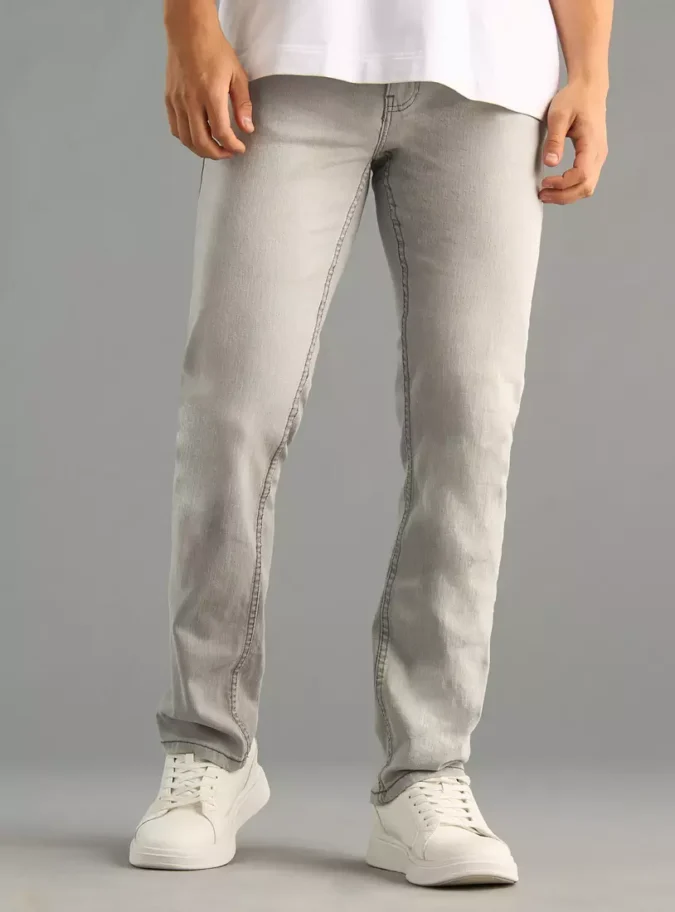 Plain Straight Cut Jeans with Pockets-1