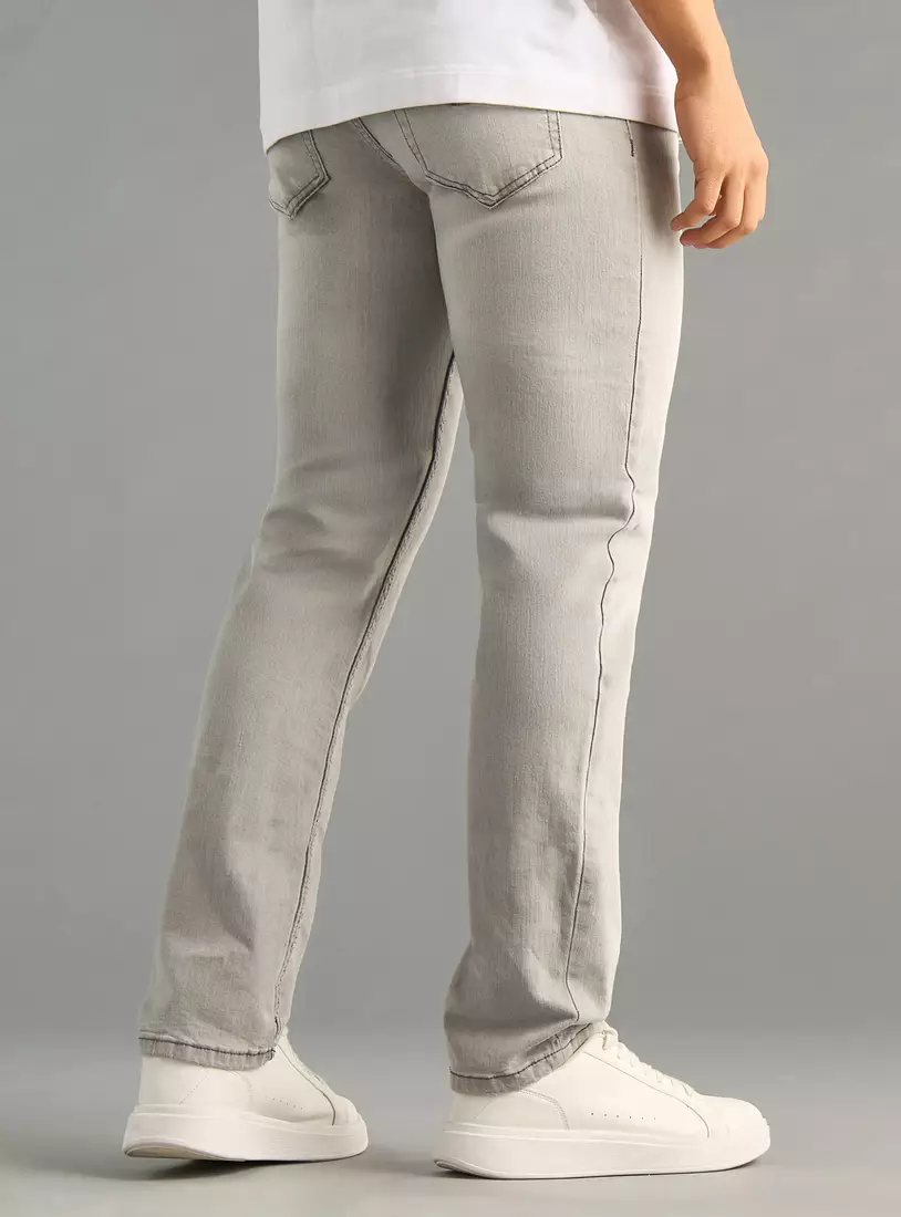 Plain Straight Cut Jeans with Pockets2