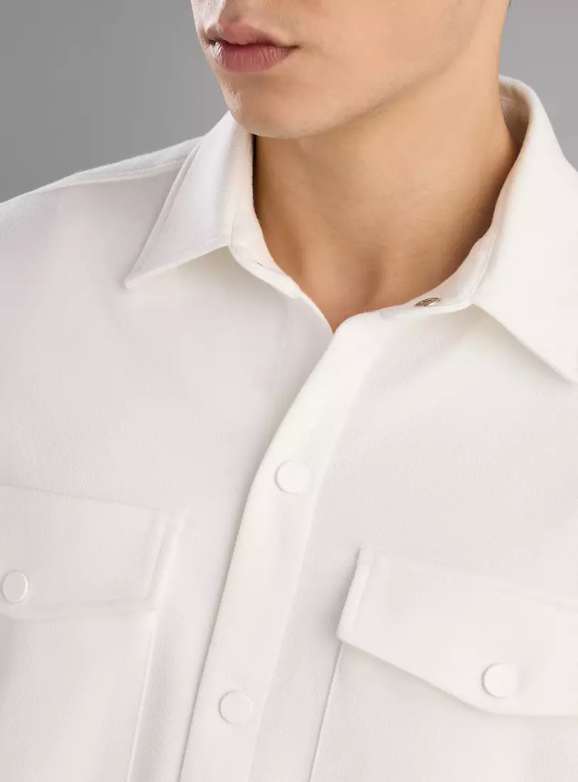 Plain Twill Shacket with Flap Pockets-