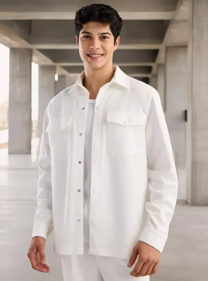 Plain Twill Shacket with Flap Pockets-1