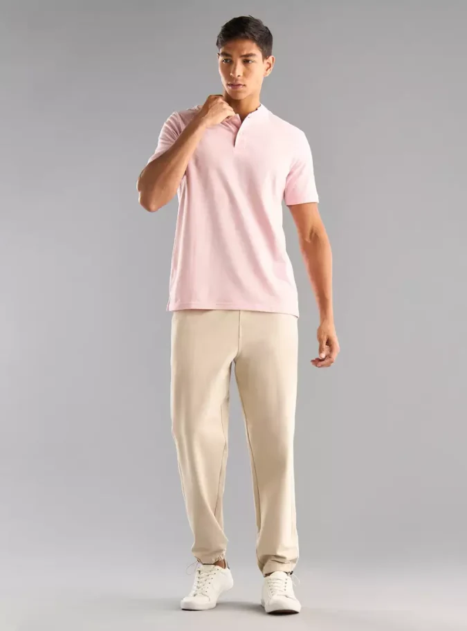 Popcorn Textured Mandarin Collar Polo T-shirt-4