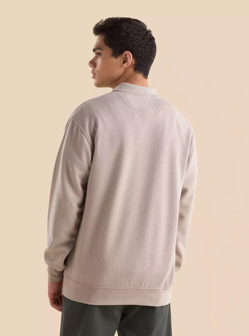 Quilted Jacquard Polo Sweatshirt-2