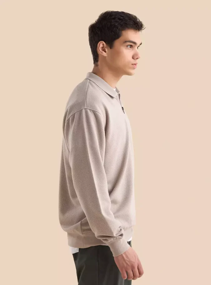 Quilted Jacquard Polo Sweatshirt-3