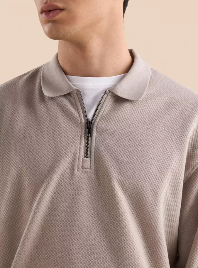 Quilted Jacquard Polo Sweatshirt-4