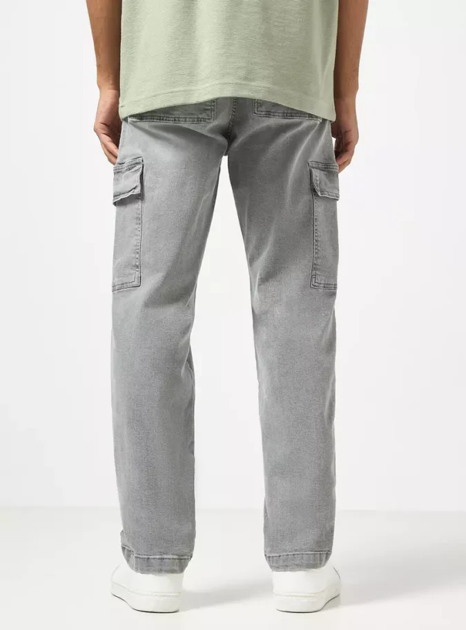 Relaxed Fit Plain Cargo Jeans-2