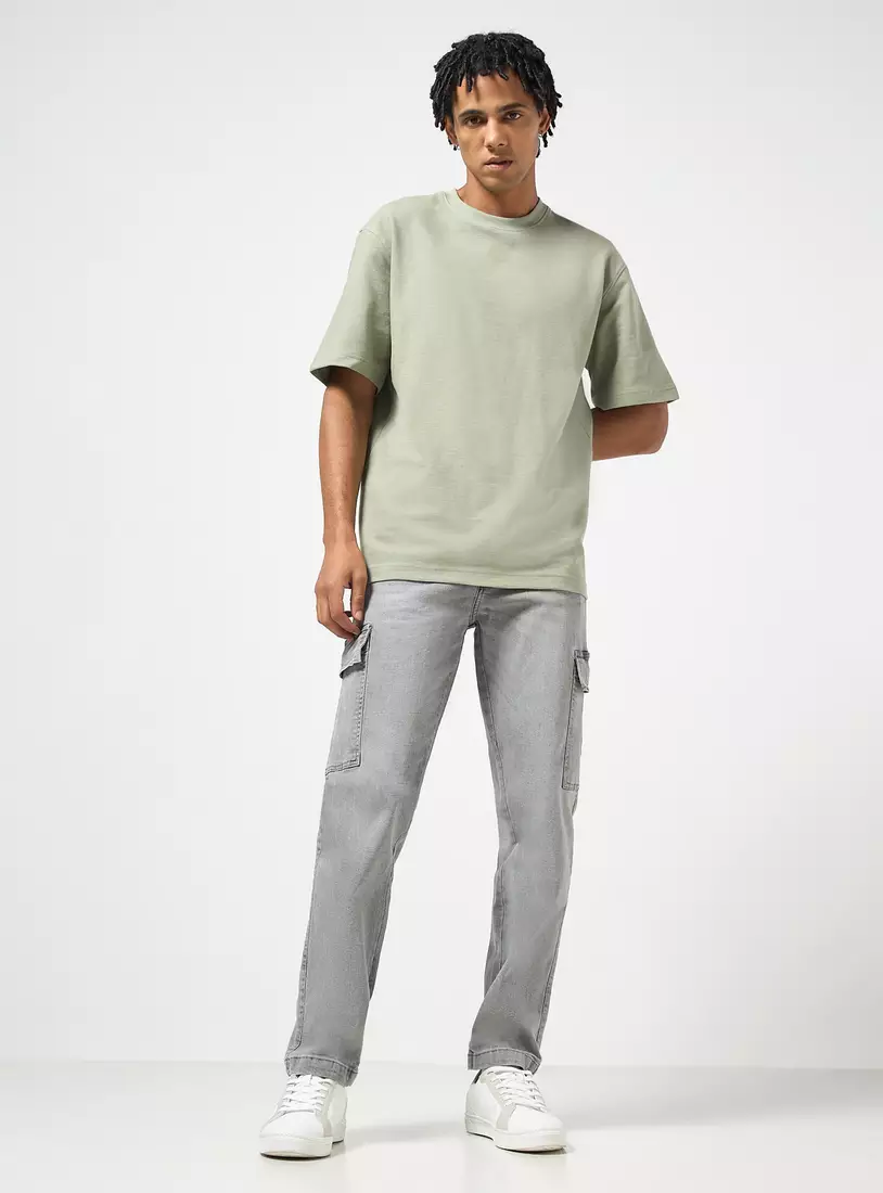 Relaxed Fit Plain Cargo Jeans-4