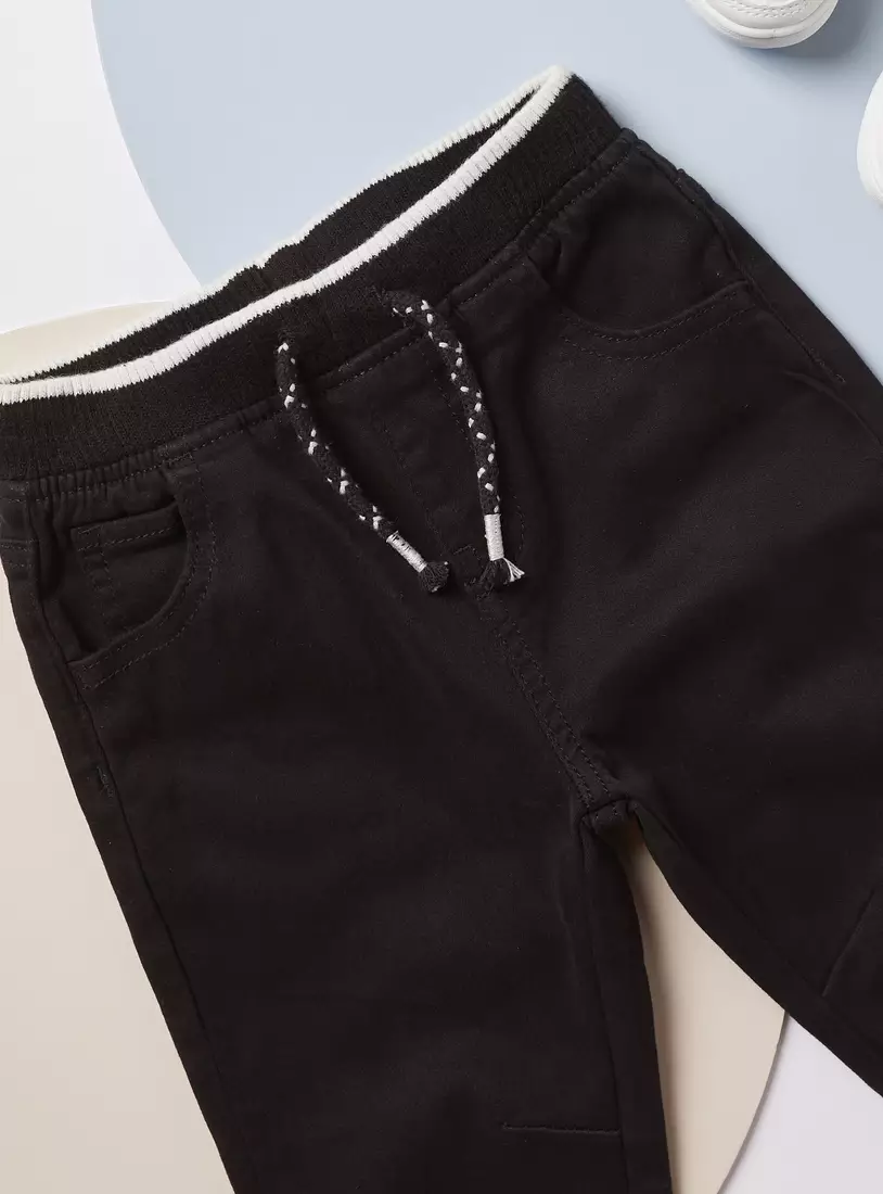 Solid Jeans with Drawstring Closure and Pockets-2