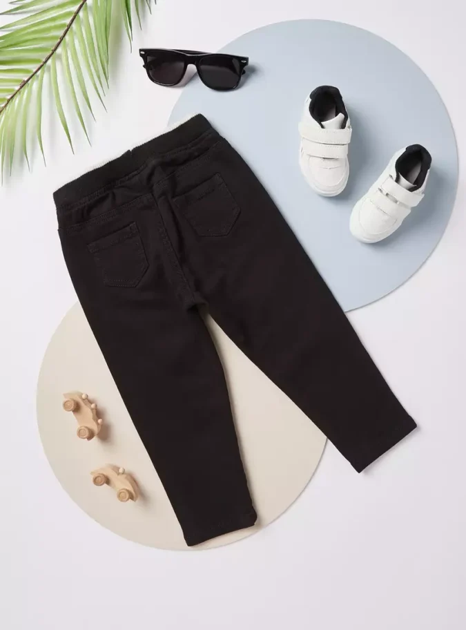 Solid Jeans with Drawstring Closure and Pockets-3