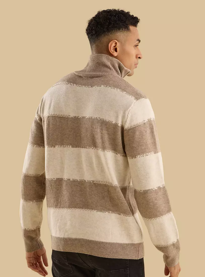 Striped High Neck Sweater-2