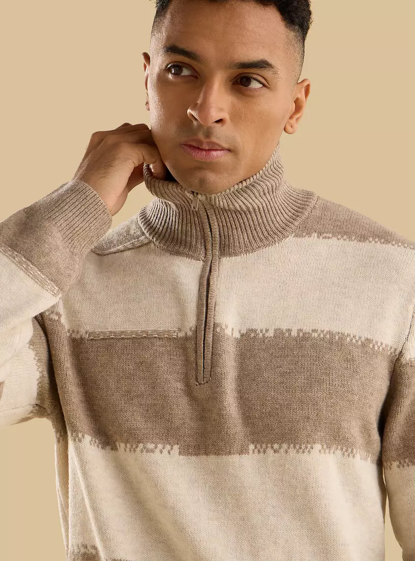 Striped High Neck Sweater-3