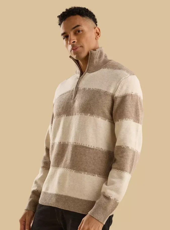 Striped High Neck Sweater-4