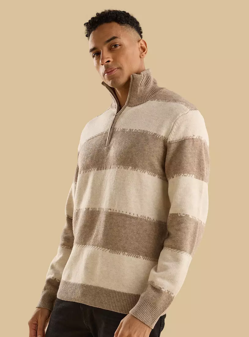 Striped High Neck Sweater-4