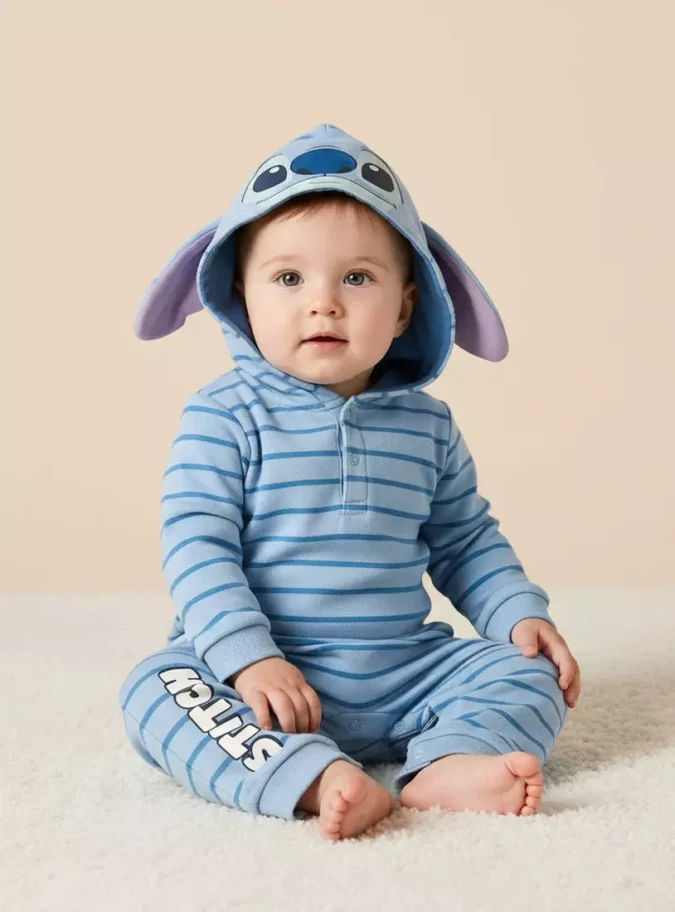 Striped Hooded Cotton Romper-1