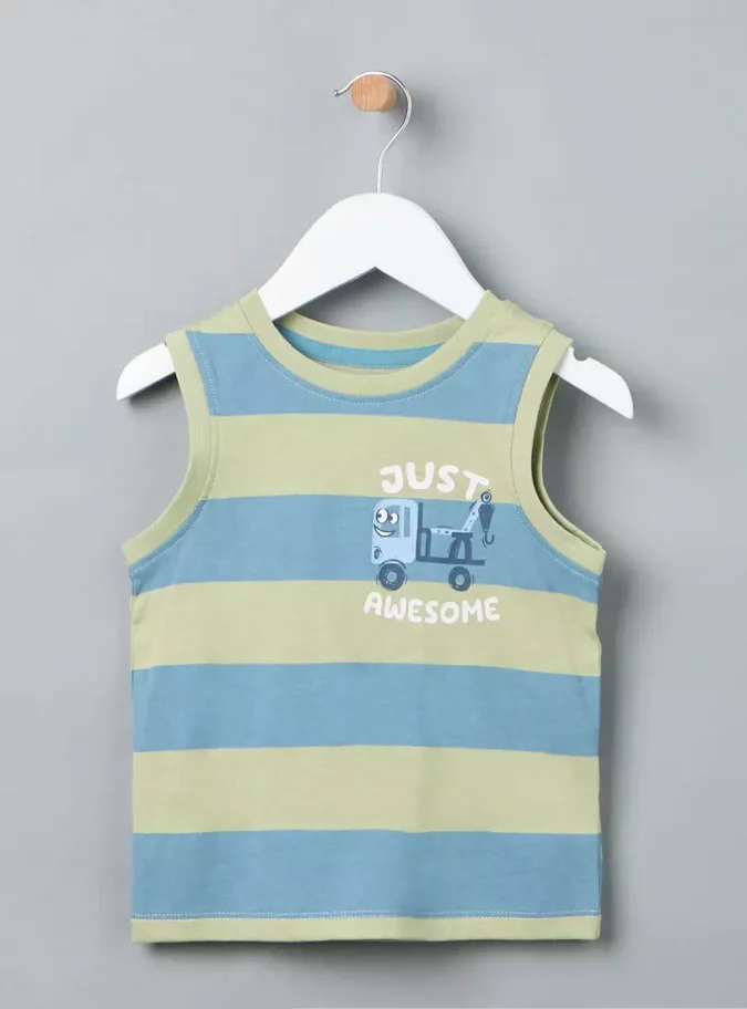 Striped Sleeveless Cotton T-shirt-1
