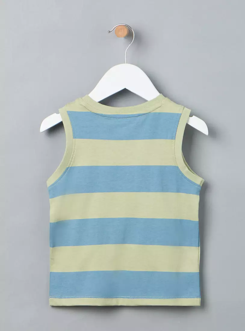 Striped Sleeveless Cotton T-shirt-2