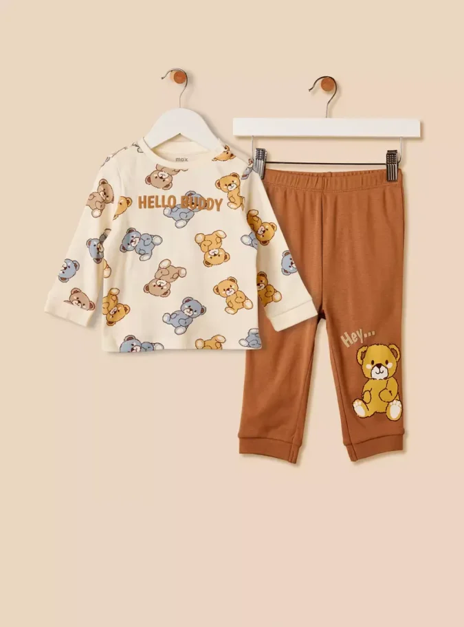 Teddy Bear Print Cotton Pyjama Set-2