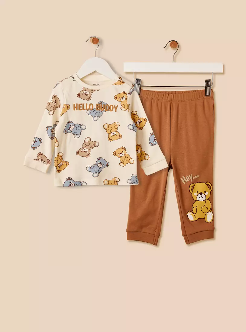 Teddy Bear Print Cotton Pyjama Set-2