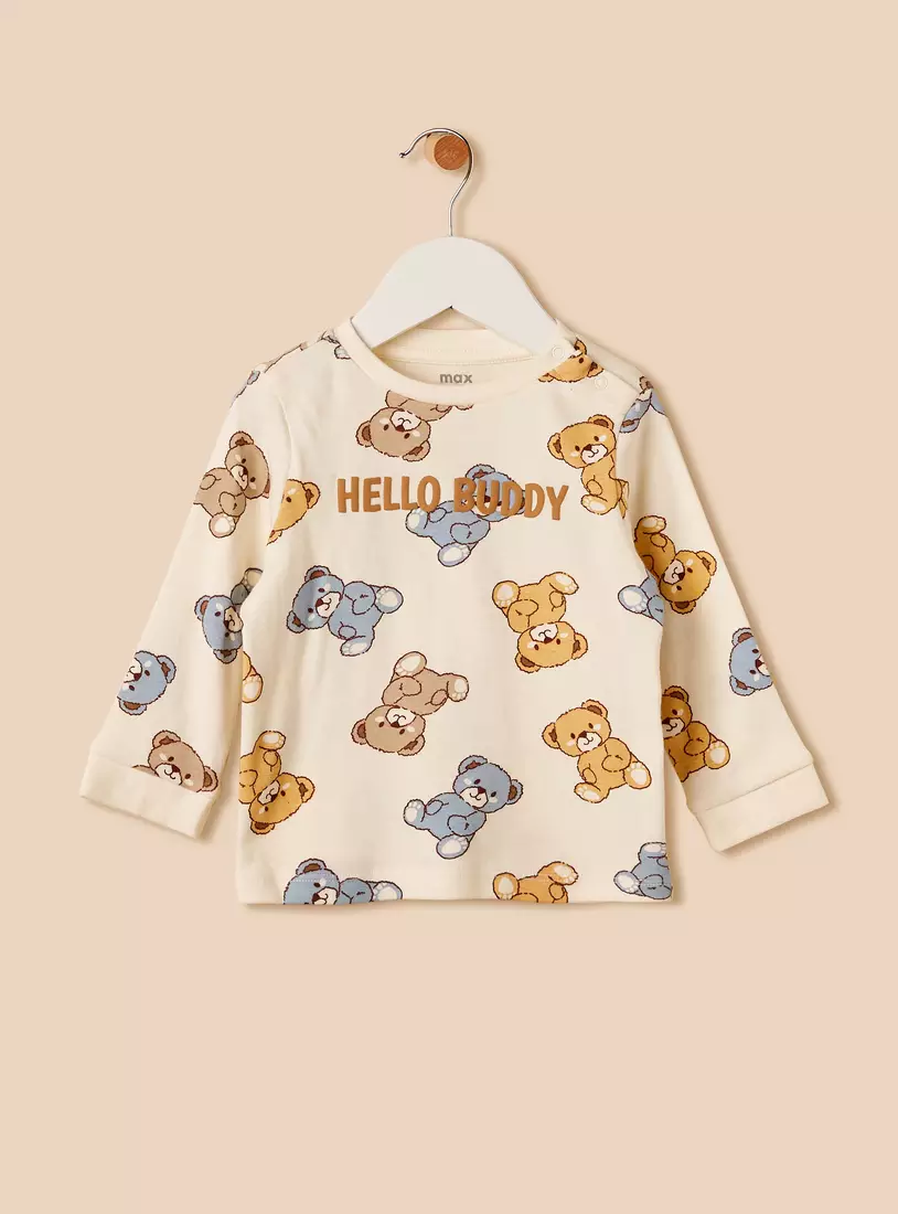 Teddy Bear Print Cotton Pyjama Set-4