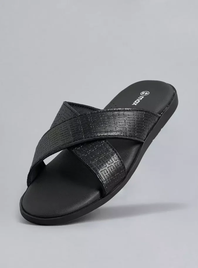 Textured Cross Strap Slip-On Sandals-1