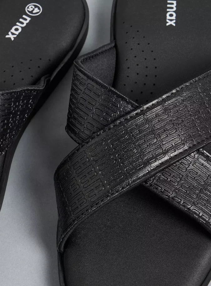 Textured Cross Strap Slip-On Sandals-2