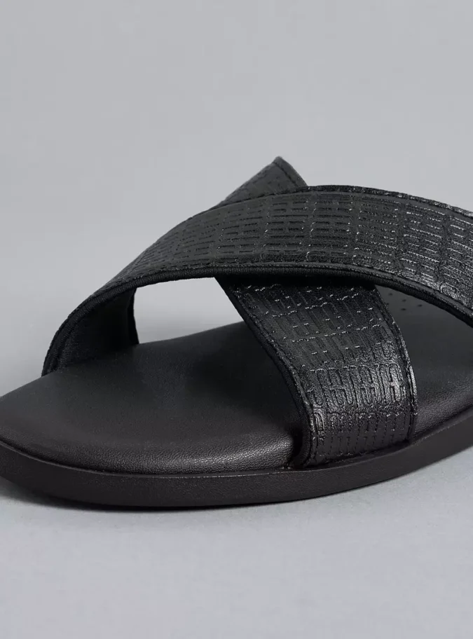 Textured Cross Strap Slip-On Sandals-3