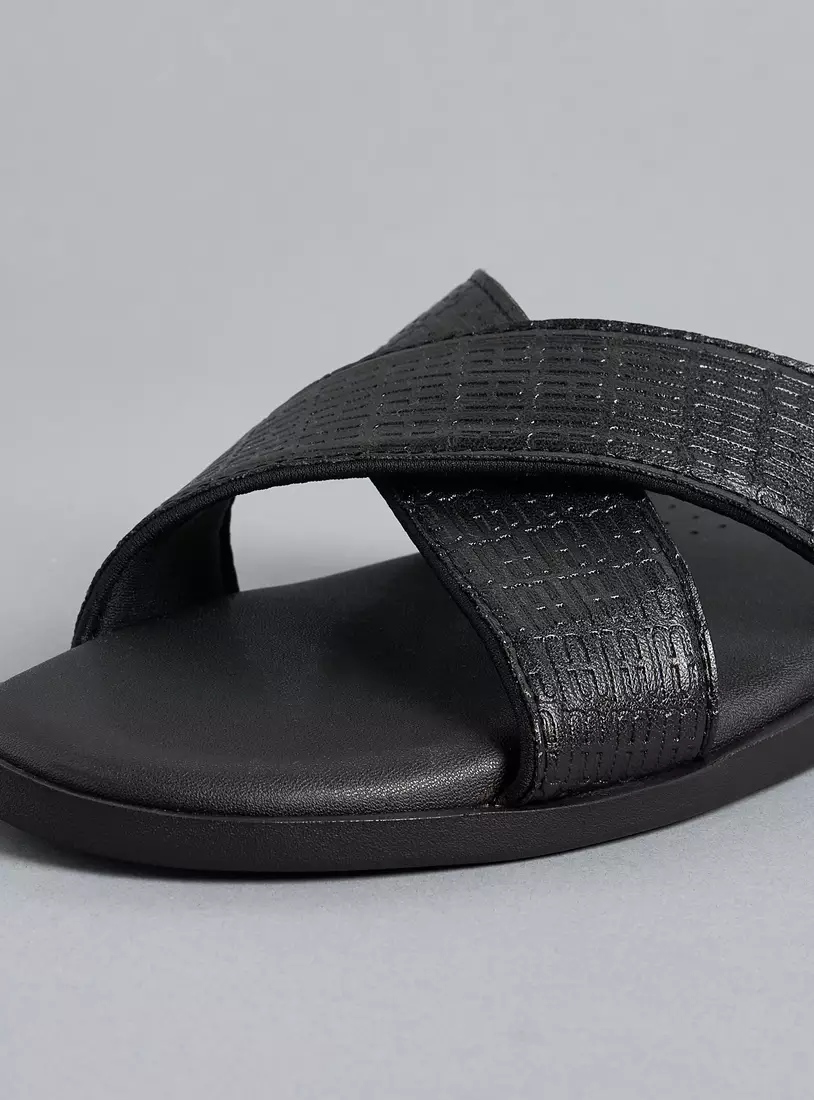 Textured Cross Strap Slip-On Sandals-3