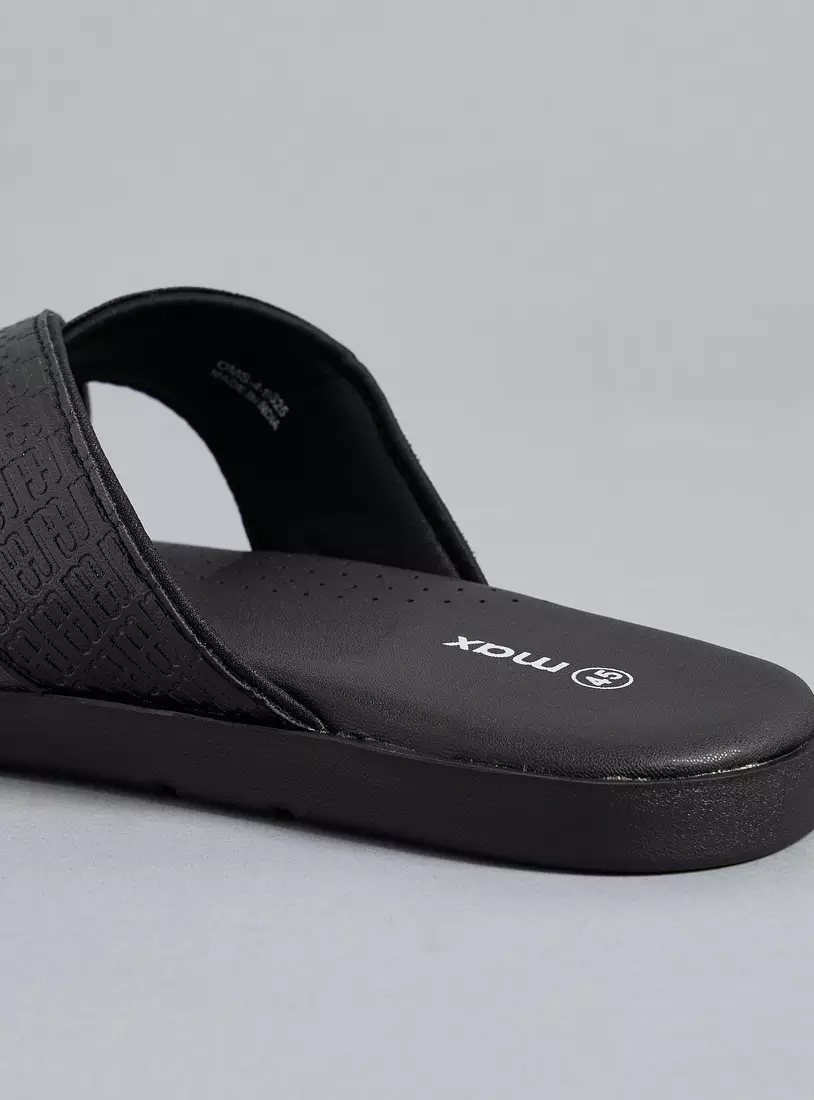 Textured Cross Strap Slip-On Sandals-4