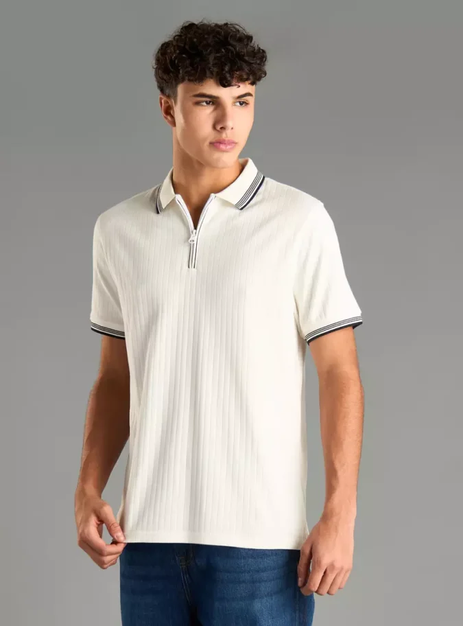 Textured Polo T-shirt with Short Sleeves-1