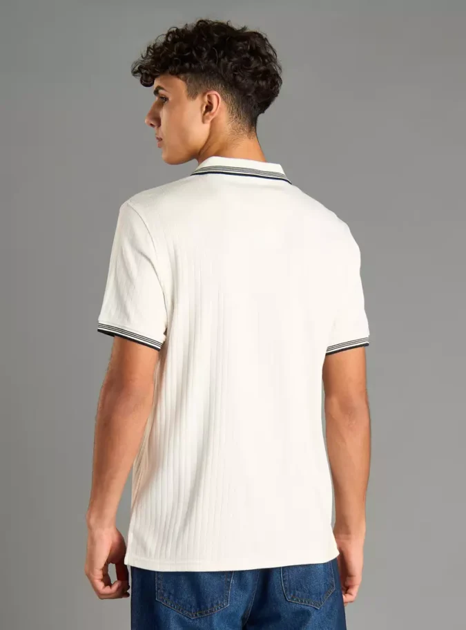 Textured Polo T-shirt with Short Sleeves-2